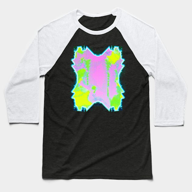 Glitch Art Abstract - Futuristic Neon Grunge Burst Design Baseball T-Shirt by JDWFoto